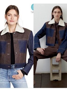 Colovos‎ Color Block Denim Sherpa Jacket Sz XS